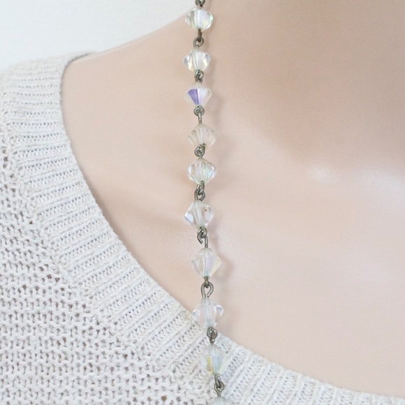 Vintage Aurora Borealis Crystal Necklace Rosary Link Bead 25.5” Long - Picture 2 of 5